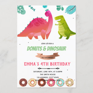 Girl dinosaur doughnuts theme Invitation
