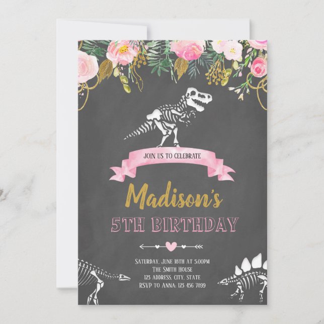 Girl dinosaur invitation (Front)