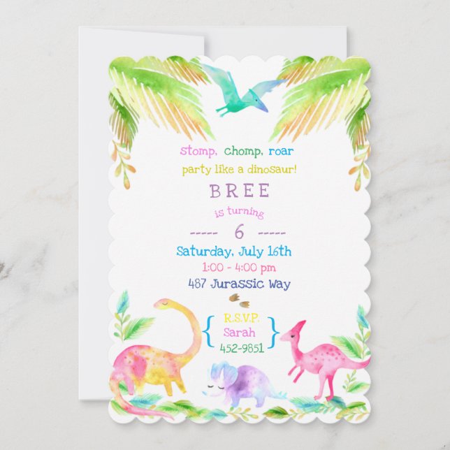 Girl Dinosaur party in pastels Invitation (Front)