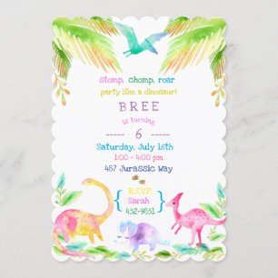 Girl Dinosaur party in pastels Invitation