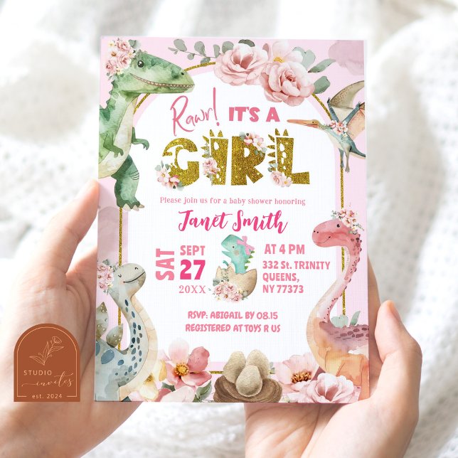 Girl Dinosaur Pink Jurassic Baby Shower Invitation (Creator Uploaded)