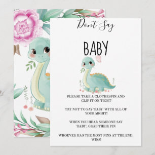 Girl Dinosaur Pink Peony Don’t Say Baby Cards