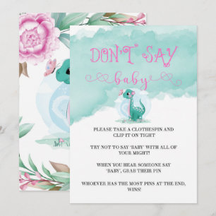 Girl Dinosaur Pink Peony Don’t Say Baby Invites