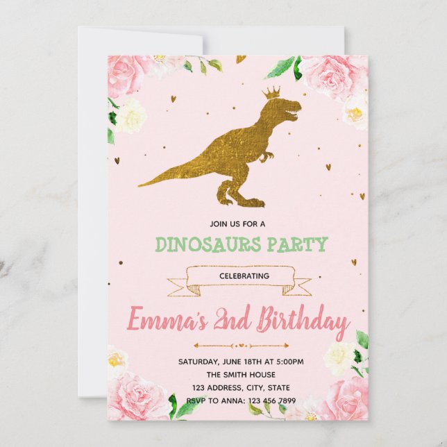 Girl dinosaur theme invitation (Front)