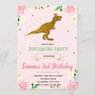 Girl dinosaur theme invitation