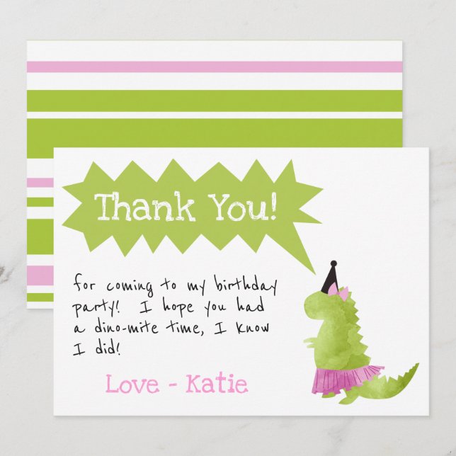 Girl Dinosaur Tutu Thank you Birthday Pink Tutu Invitation (Front/Back)