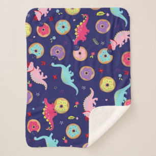 Girl Dinosaurs and Doughnuts Sherpa Blanket