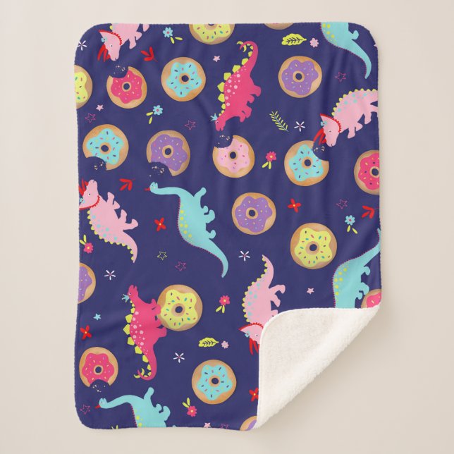 Girl Dinosaurs and Doughnuts Sherpa Blanket (Front)