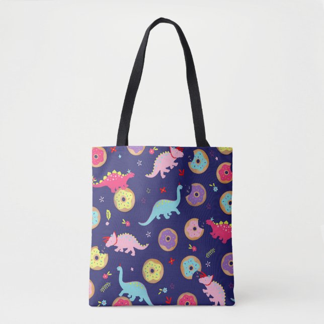 Girl Dinosaurs and Doughnuts Tote Bag (Front)