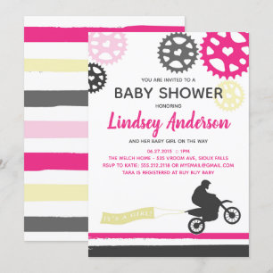 Girl Dirt Bike Baby Shower Invitation