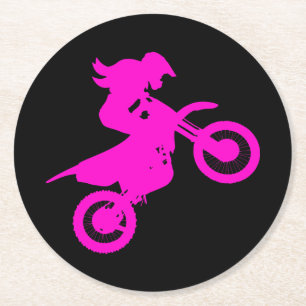 Girl Dirt Bike Round Paper Coaster
