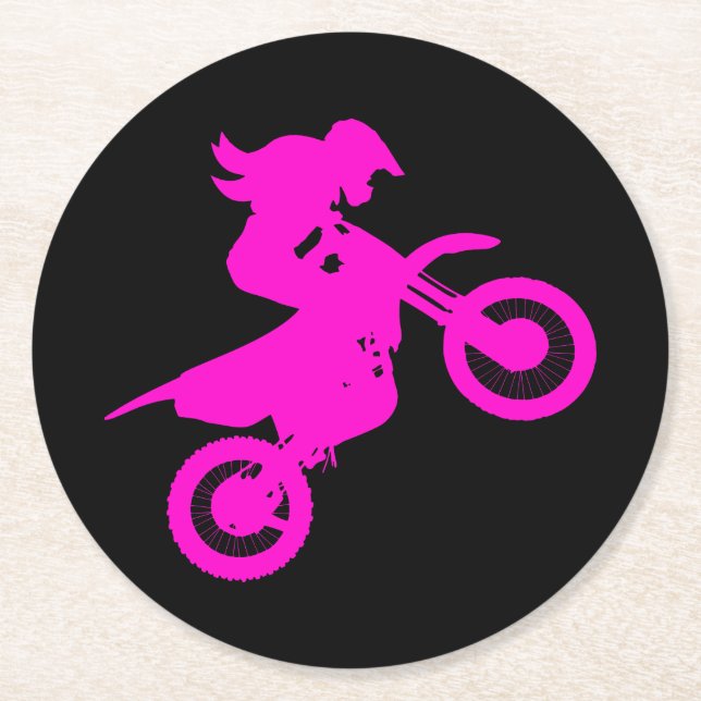 Girl Dirt Bike Round Paper Coaster (Front)