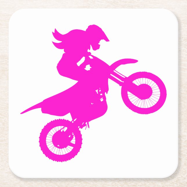 Girl Dirt Bike Square Paper Coaster (Front)