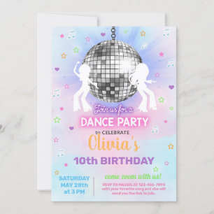Girl disco dance party, virtual dance party. invitation
