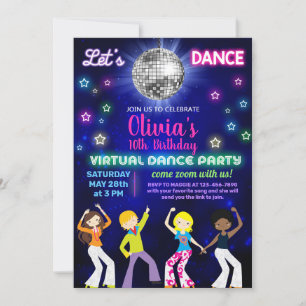 Girl disco dance party, virtual dance party. invitation
