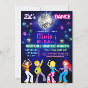 Girl disco dance party, virtual dance party. invitation