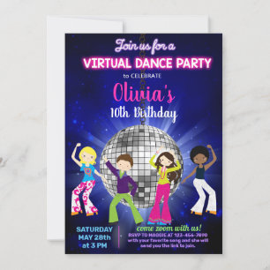 Girl disco dance party, virtual dance party. invitation