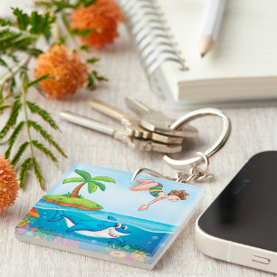 Girl Diving Into The Ocean Key Ring