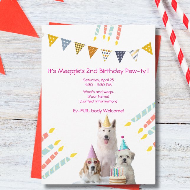 Girl Dog Birthday pink Party Invitation (Creator Uploaded)