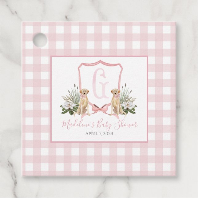 Girl Dog Pink Gingham Favour Tags (Front)