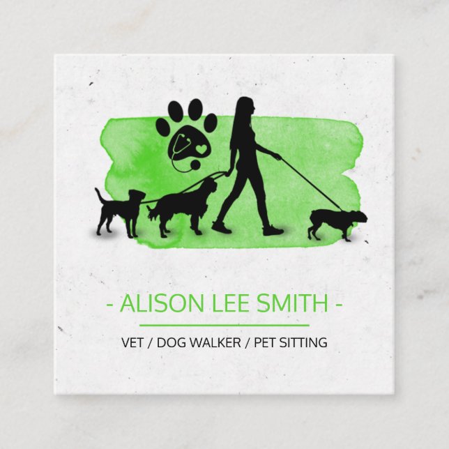 Girl Dog walker / Pet Care Sitting Business Card (Front)