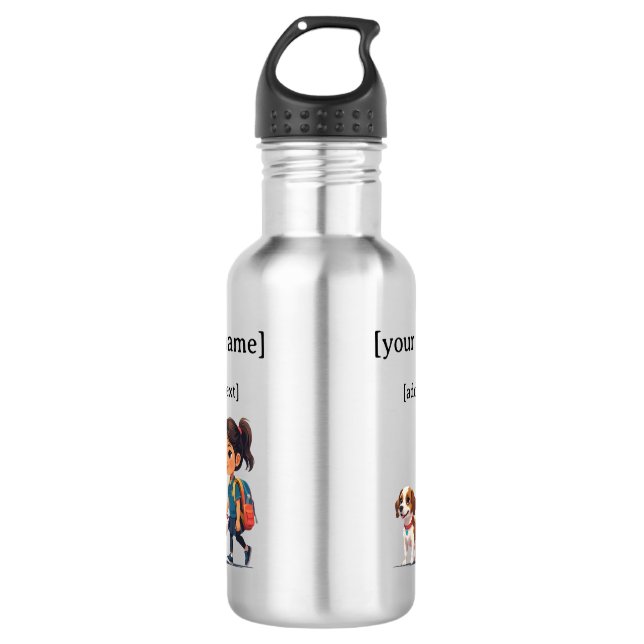 Girl & Dog Water Bottle – Custom (Front)
