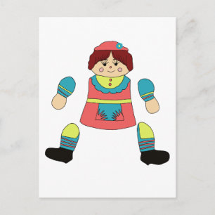 girl doll art articulated paper doll cut out postcard