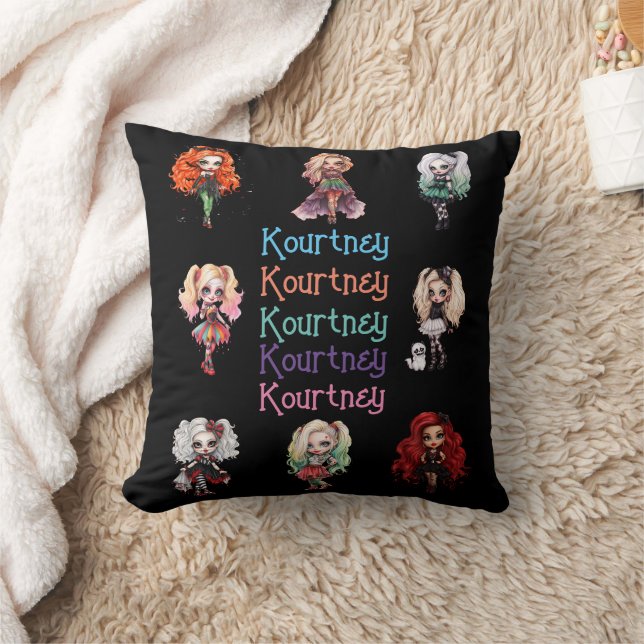 Girl Doll Spooky Halloween Theme with Name Cushion (Blanket)