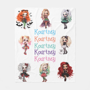 Girl Doll Spooky Halloween Theme with Name Fleece Blanket