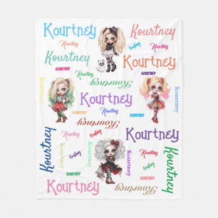 Girl Doll Spooky Halloween Theme with Name Fleece Blanket