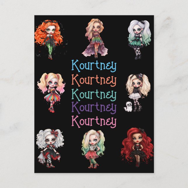 Girl Doll Spooky Halloween Theme with Name Postcard (Front)