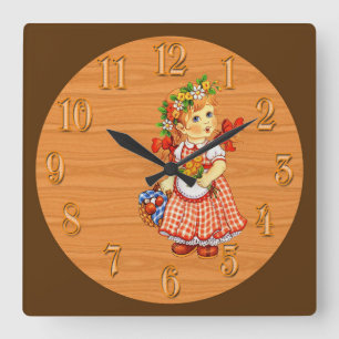 Girl Doll With Flowers in Her Hair Square Wall Clock