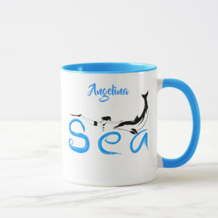 Girl, Dolphin, Sea funny elegant customisable Mug