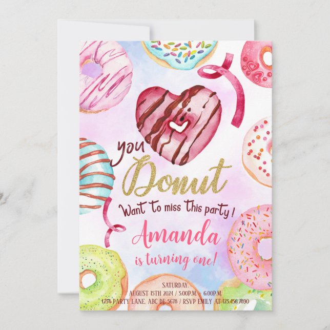 Girl Doughnut 1st Birthday Invitation (Front)