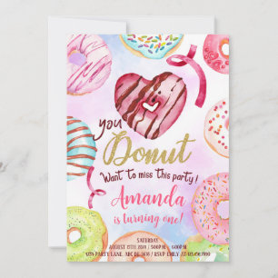 Girl Doughnut 1st Birthday Invitation