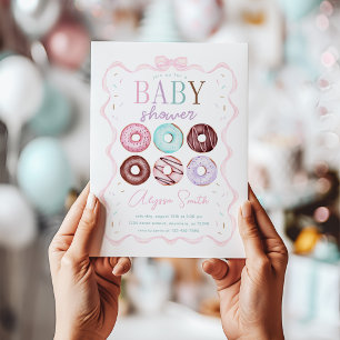 Girl Doughnut and Pink Bow Baby Shower Invitation