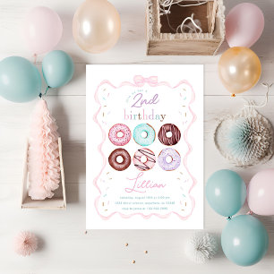 Girl Doughnut and Pink Bow Birthday Party Invitation
