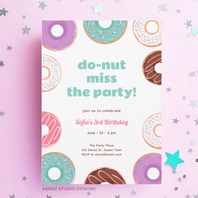 Girl doughnut party birthday Invitation (Customize this sweet donut birthday invitation with any girl's age. )