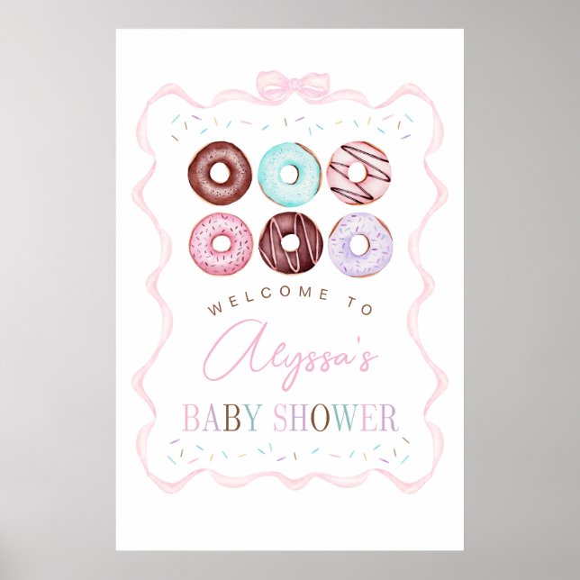 Girl Doughnuts and Bow Baby Shower Welcome Sign (Front)