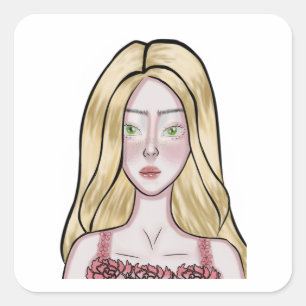 Girl Drawing Square Sticker