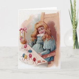 Girl Dreaming of Animate Easter Eggs Holiday Card