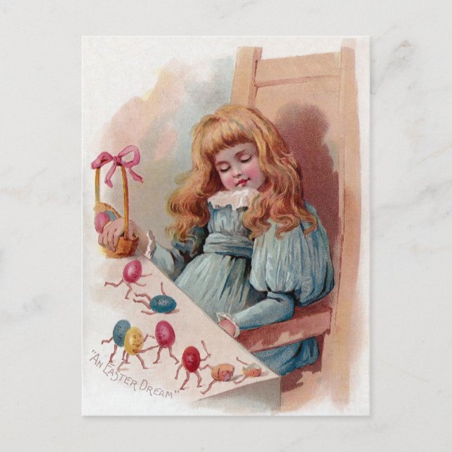 Girl Dreaming of Animate Easter Eggs Holiday Postcard (Front)