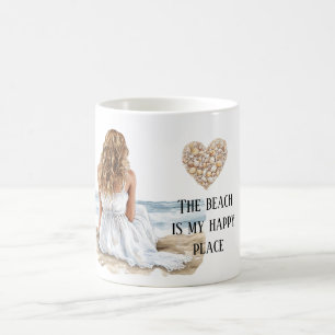 Girl Dress Beach Happy Place Sea Shell Heart Coffee Mug