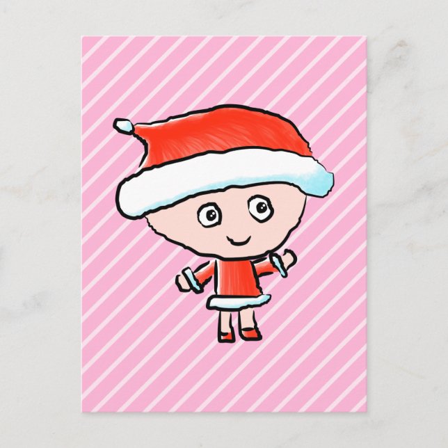 Girl Dressed as Santa at Christmas Holiday Postcard (Front)