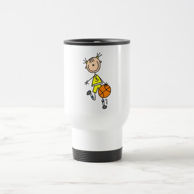 Girl Dribbling Basketball Tshirts and Gifts Travel Mug (Center)