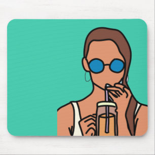 Girl drinking bubble tea modern teen mouse mat