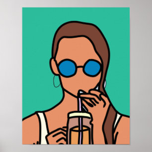 Girl drinking bubble tea modern teen poster