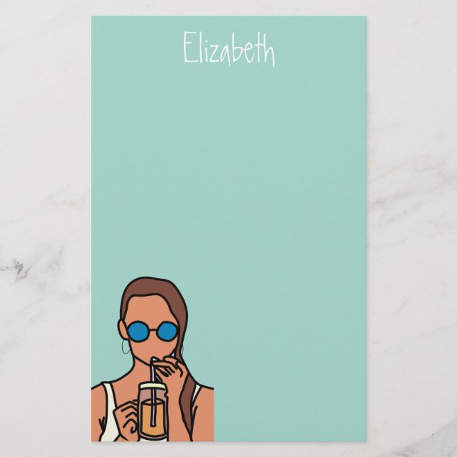 Girl drinking bubble tea modern teen stationery (Front)