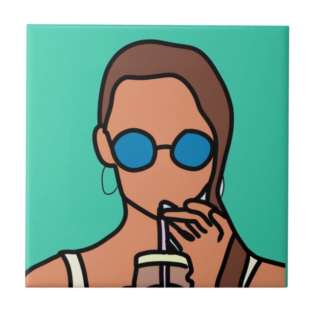 Girl drinking bubble tea modern teen tile (Front)