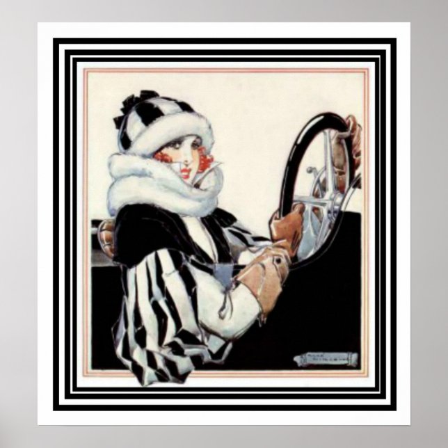 Girl Driving Car -Art Deco Print 20 x 22 (Front)